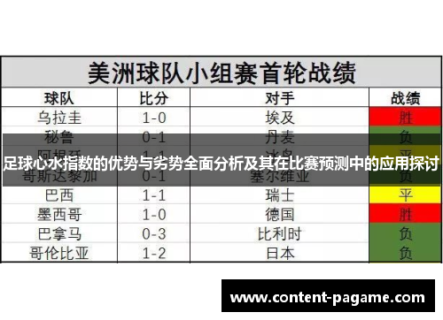 足球心水指数的优势与劣势全面分析及其在比赛预测中的应用探讨