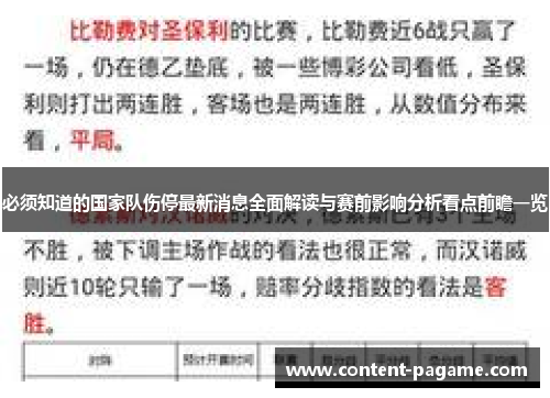 必须知道的国家队伤停最新消息全面解读与赛前影响分析看点前瞻一览 必须知道的国家队伤停最新消息全面解读与赛前影响分析看点前瞻一览